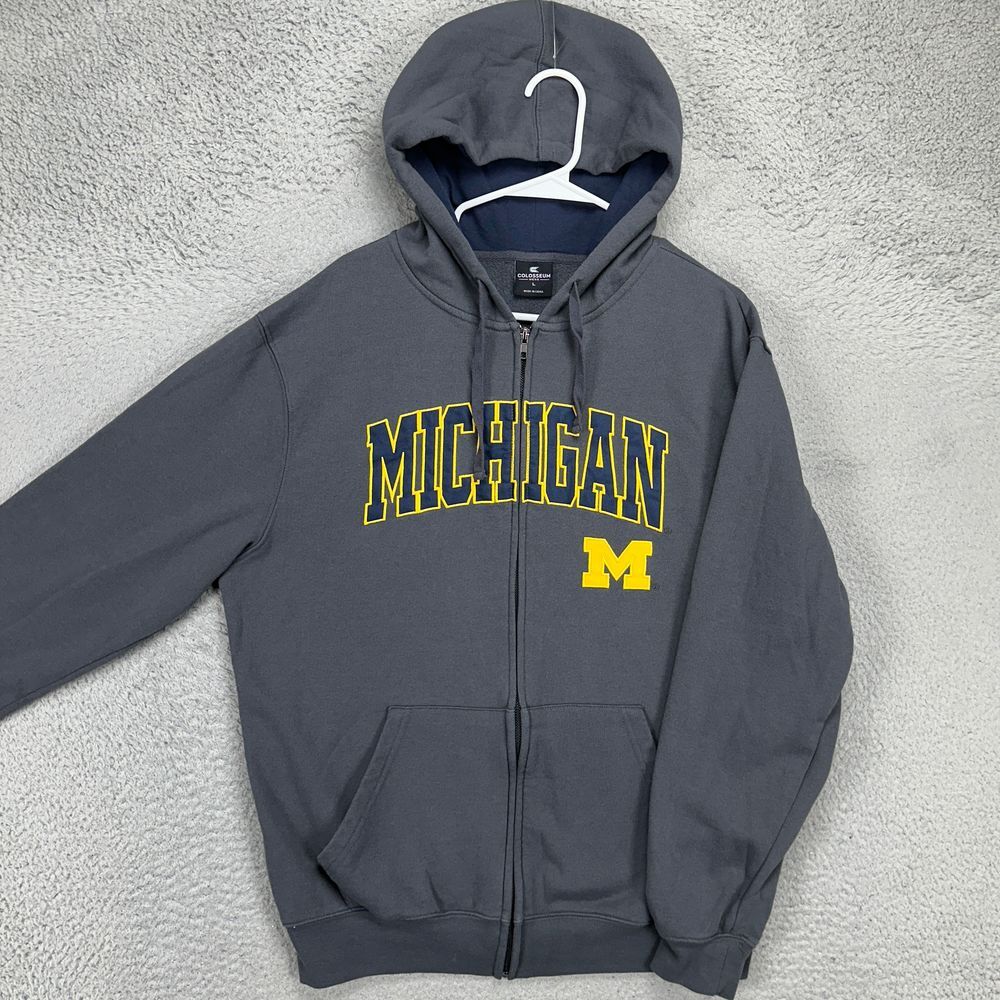 Michigan‎ Wolverines Hoodie Jacket Mens Large Grey Full Zip Drawstring Colosseum